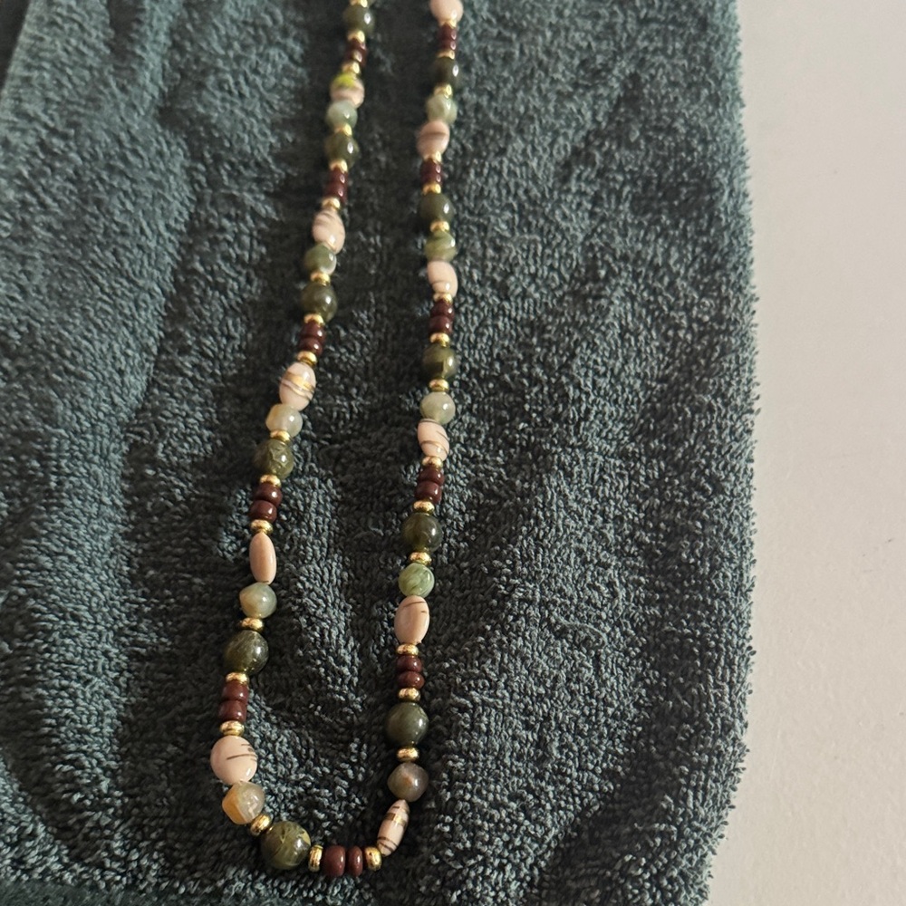 Elegant Jade like Beads / multicolored beads throughout Necklace 161/2” long